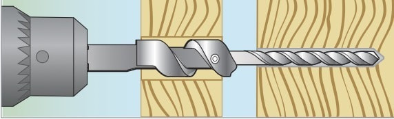 木製枠と木造の柱や縦枠材にドリルで穴を開ける