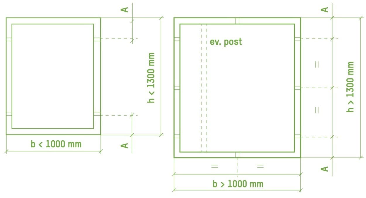 窓用調整ボルトの数量と位置