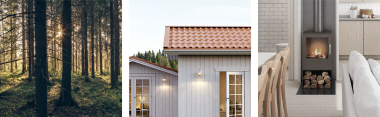 スウェーデン北部産パイン / ガルバ製ルーフィング / 薪ストーブ